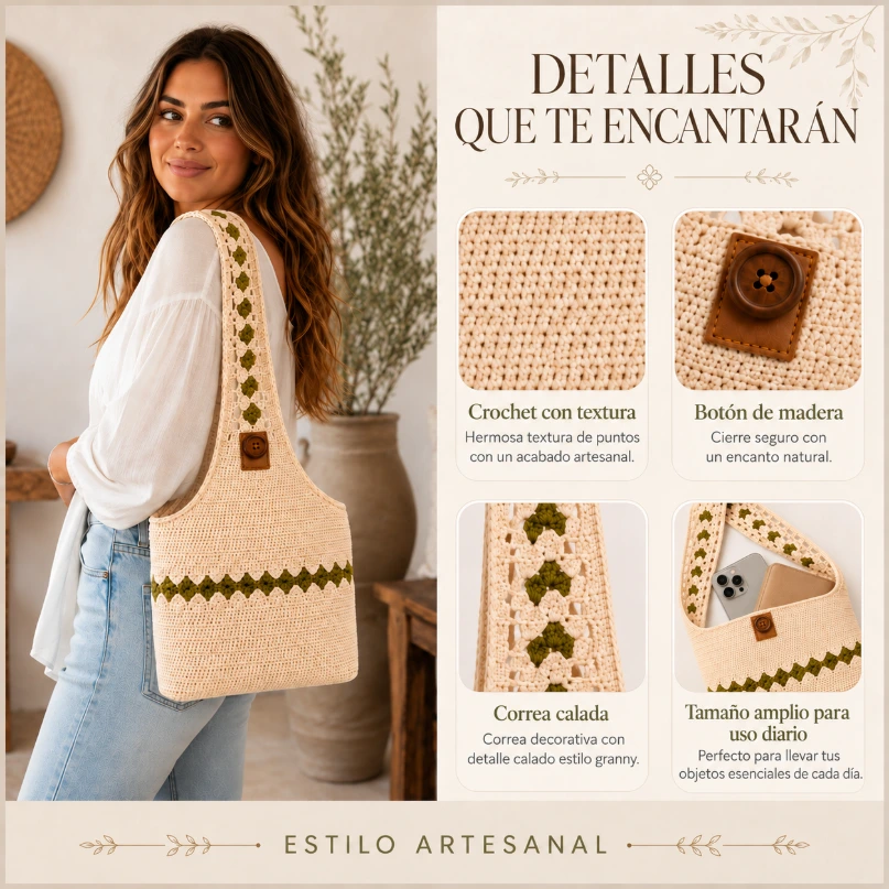 Bolso bandolera de ganchillo estilo boho